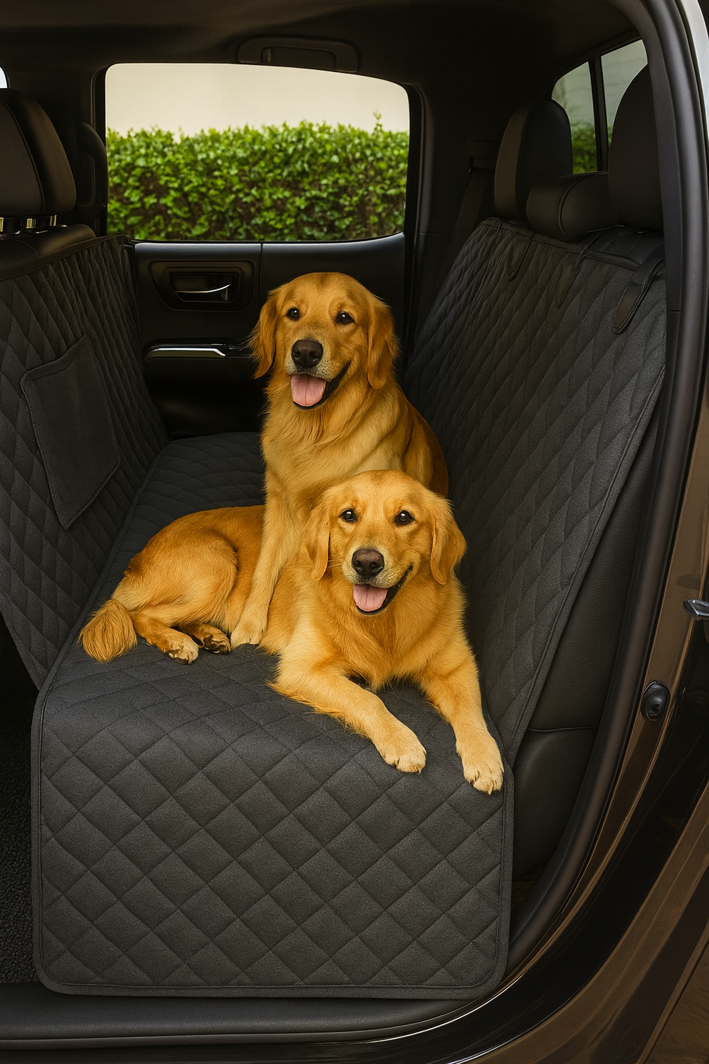 Premium Dog Car Seat Cover with Mesh Window & Storage Pocket
