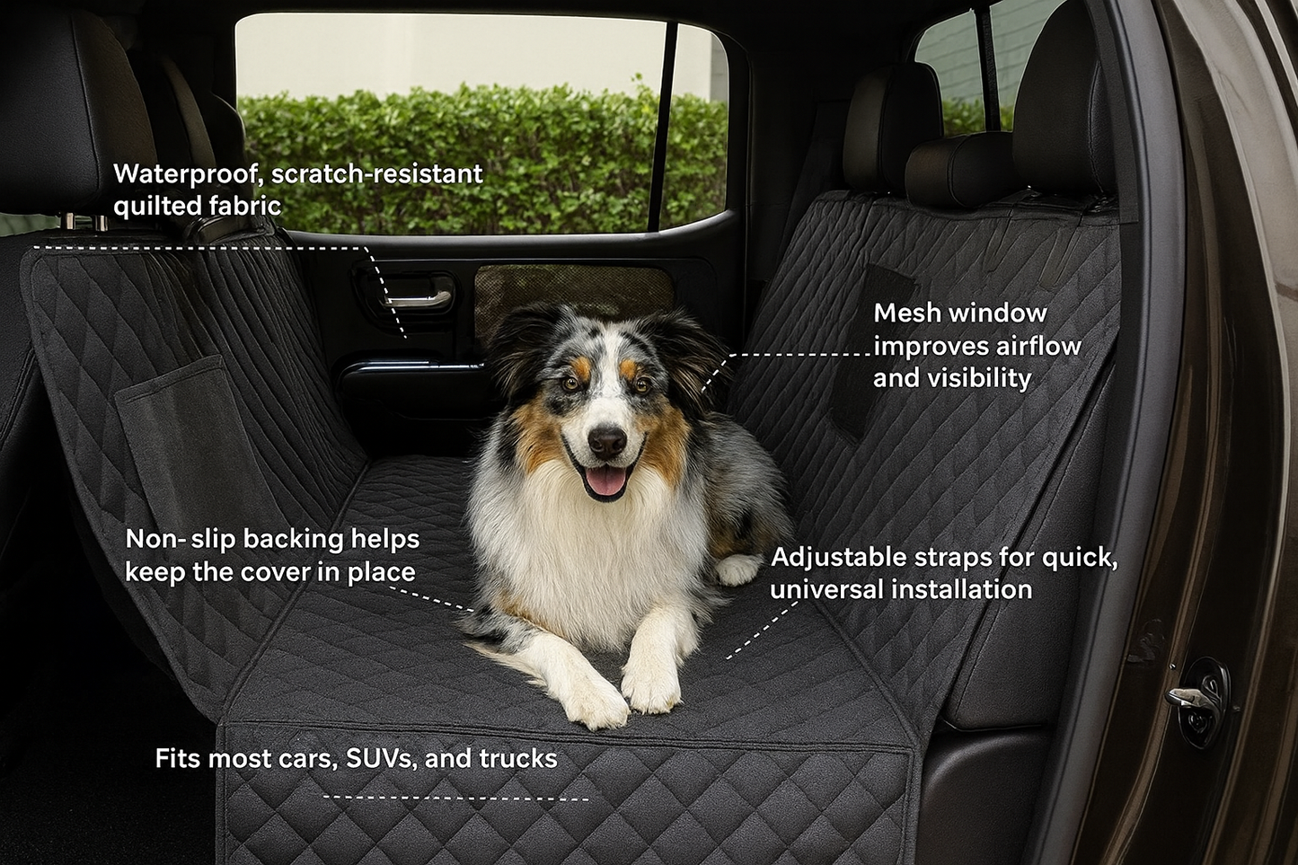 Premium Dog Car Seat Cover with Mesh Window & Storage Pocket